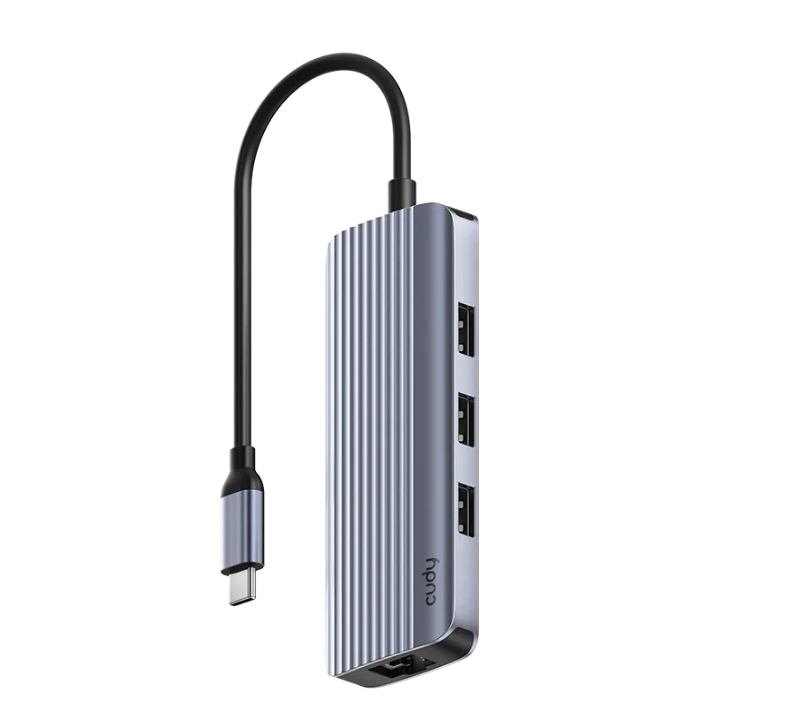 תחנת עגינה 4K-60Hz HDMI 100W PD & CUDY 6-IN-1 USB-C Hub with GbE