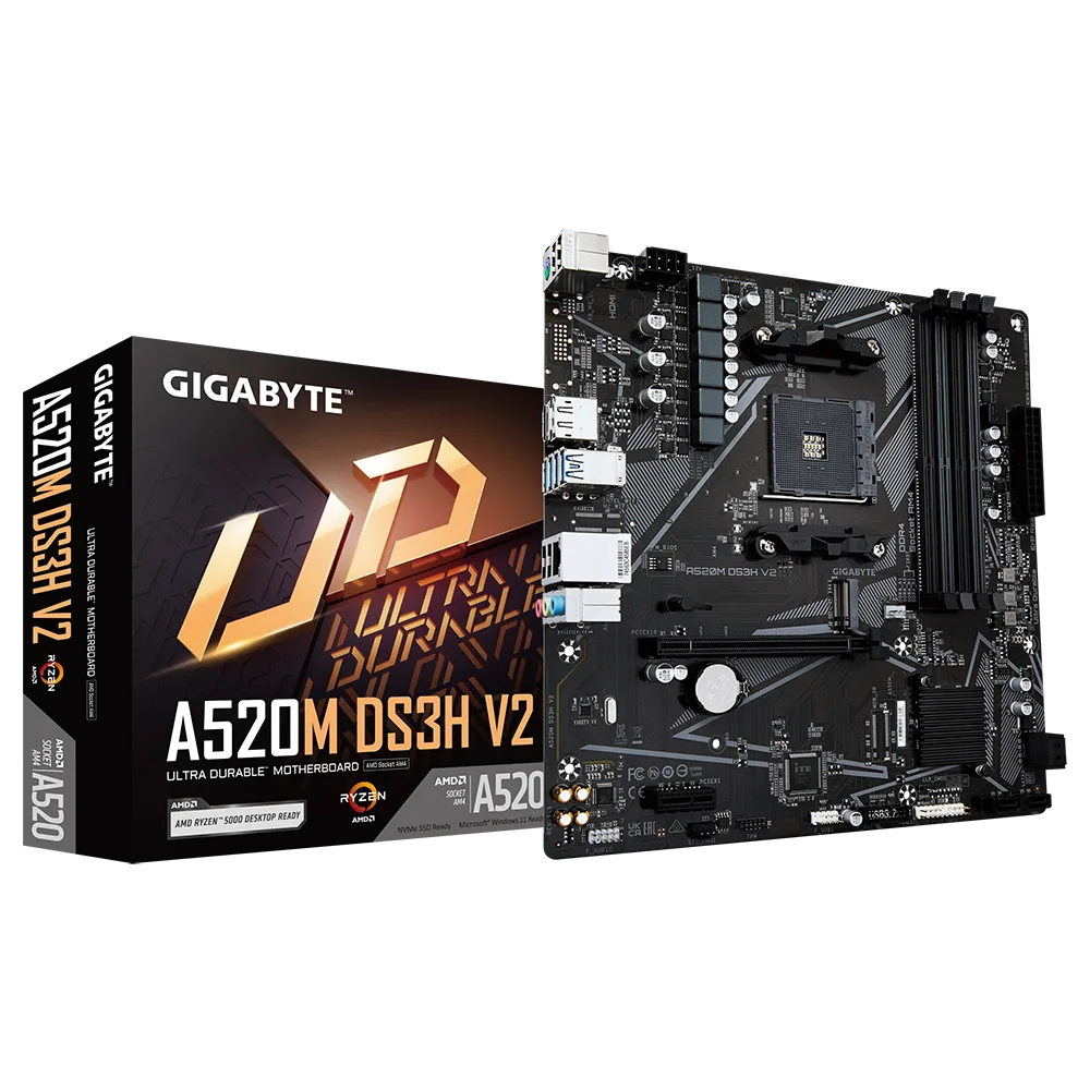 לוח למעבדי Gigabyte A520M DS3H V2 1.1 AM4 AMD Micro-Atx
