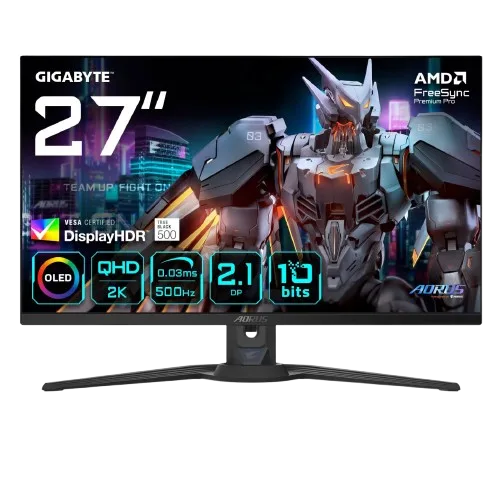 מסך GIGABYTE AORUS FO27Q5P 27 2K QD-OLED 0.03ms 500Hz HDR USB KVM