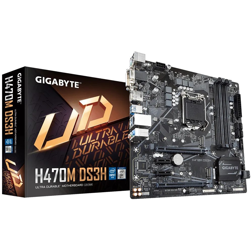 לוח משופץ Gigabyte H470M DS3H Micro-Atx VGA DVI HDMI DP