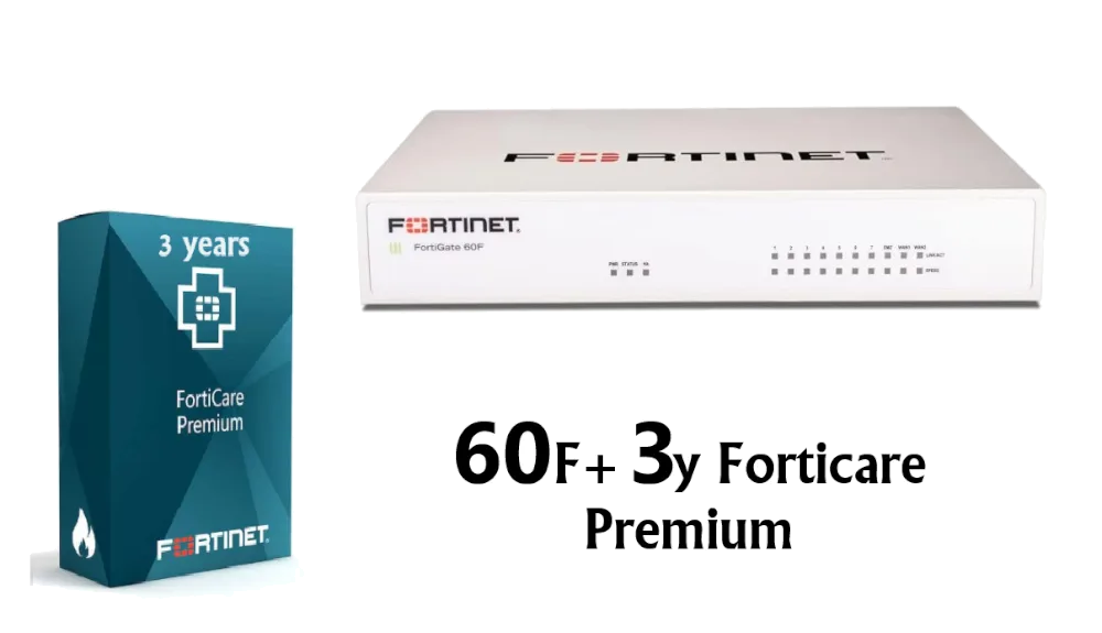 באנדל מכשיר 60F ורשיון FortiGate-60F HW PLUS 3y