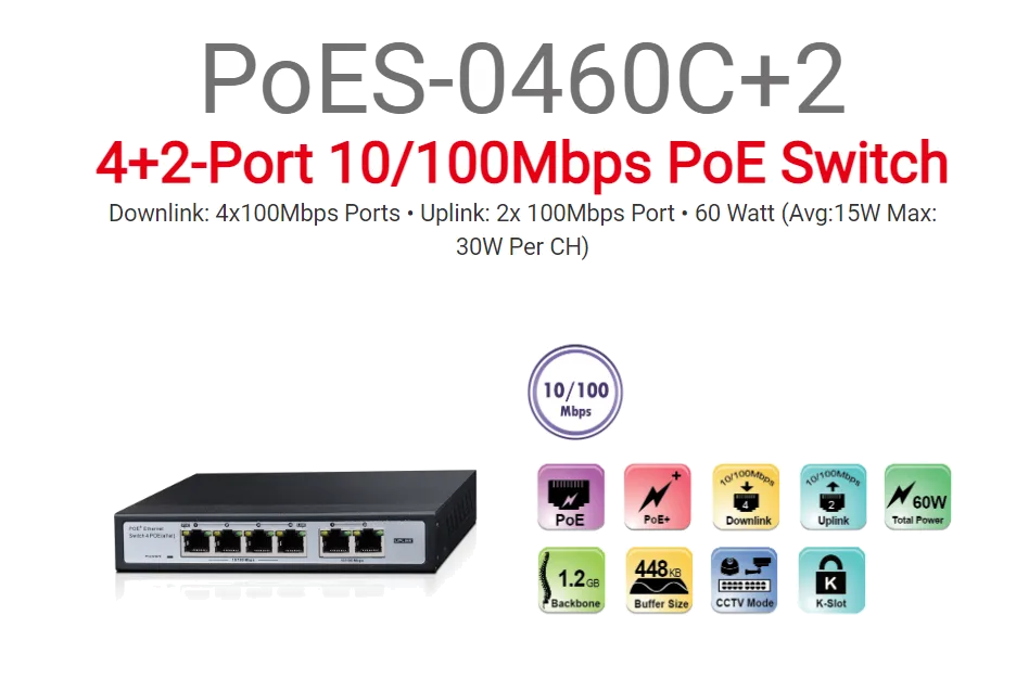 סוויץ Provision 4+2 PORT 10/100Mbps PoE 30W per Channel