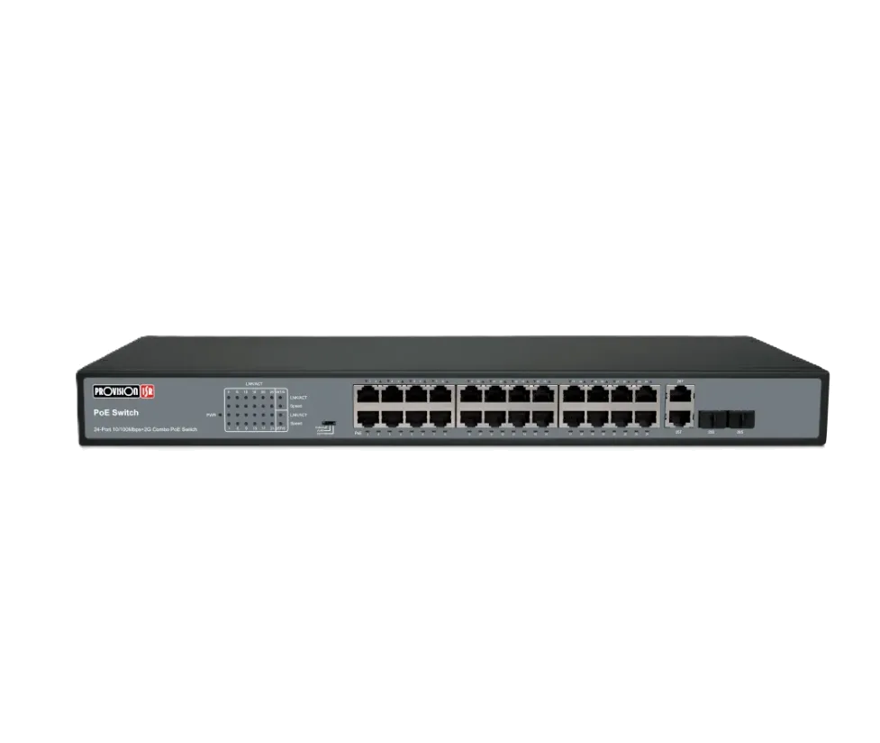 מתג Provision 24 PORT 100MB POE Switch 2XUplink 1GB 370W Total