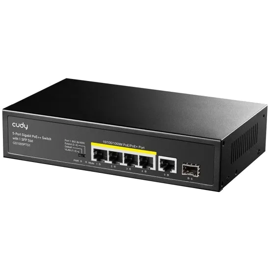 מתג לא מנוהל CUDY GS1005PTS1 5PORT 1GB POE 1XSFP total 120W
