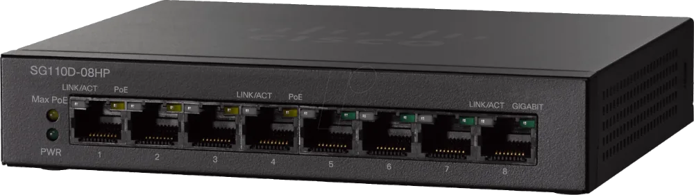 מתג לא מנוהל Cisco 8 PORT POE 4+4 SG110/CBS110
