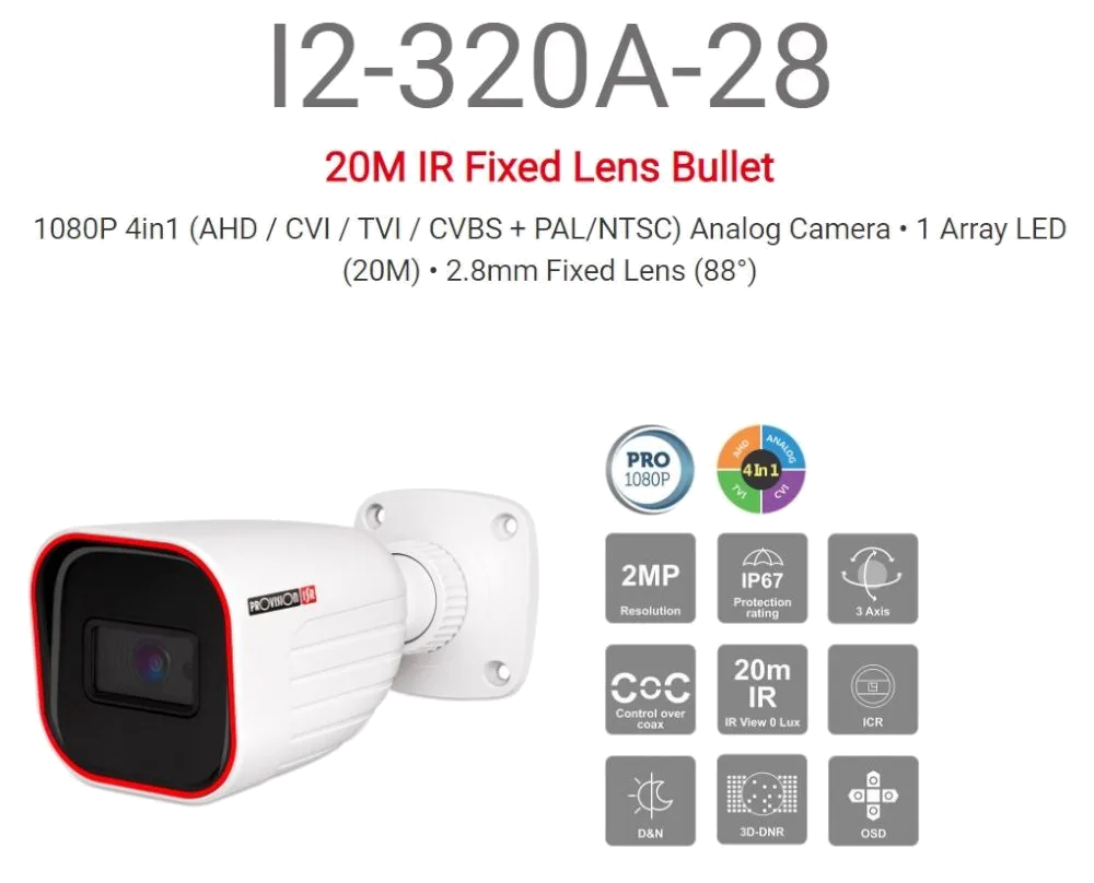 מצלמת צינור Provision I2-320a-28 AHD 2.8 2MP