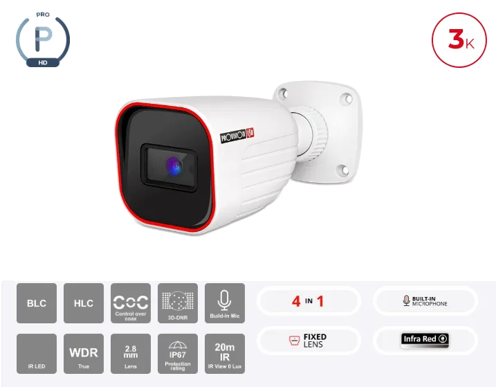 מצלמת צינור Provision I2-33K0AP AHD 2.8mm Lens 20m IR IP67