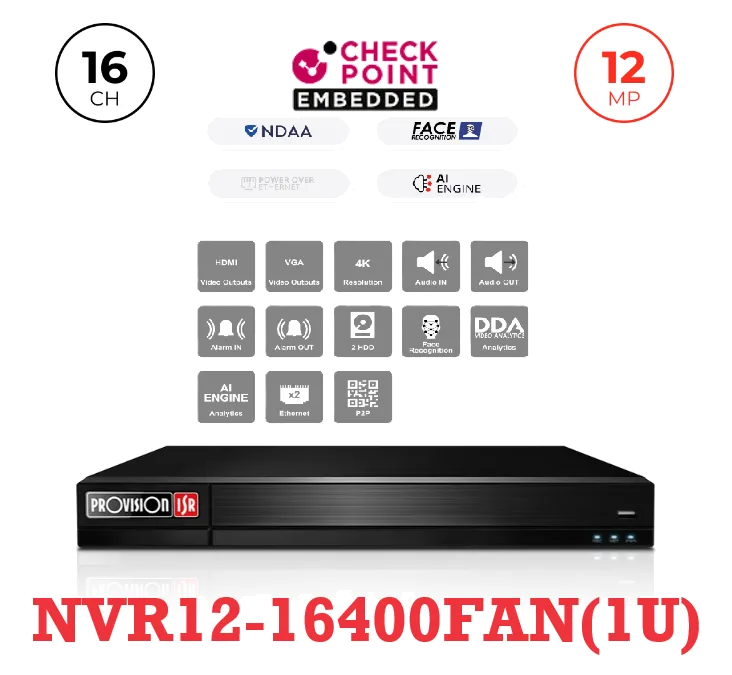 מכשיר הקלטה IP ל-16 מצלמות V2-2 12MP-)Provision NVR8-16400AN(1U