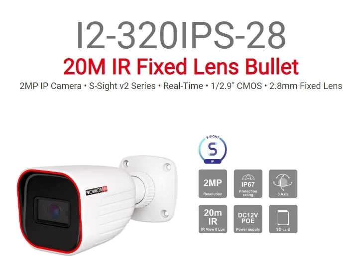 מצלמת צינור Provision IP 2MP 3.6mm Fixed IP67 SD Card 20m IR