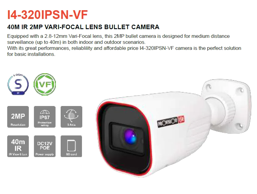 מצלמת צינור Provision I4-320IPSN-VF IP POE Vary-Focal 2MP