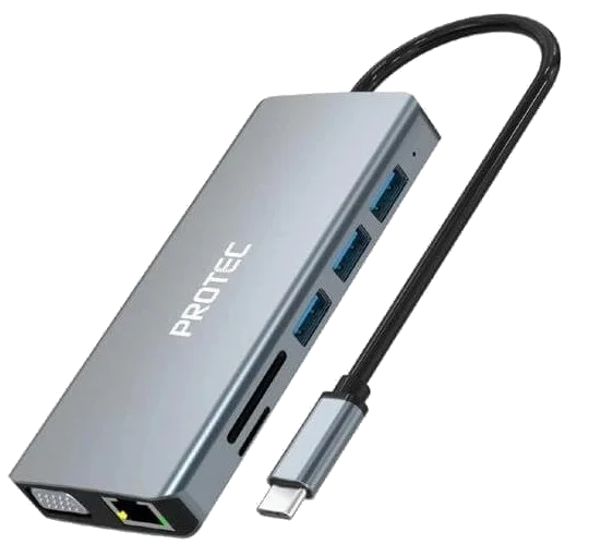 Protec 12-in-1 DM300 USB-C Hub HDMI ×2, VGA, USB ×4, LAN Docking Station