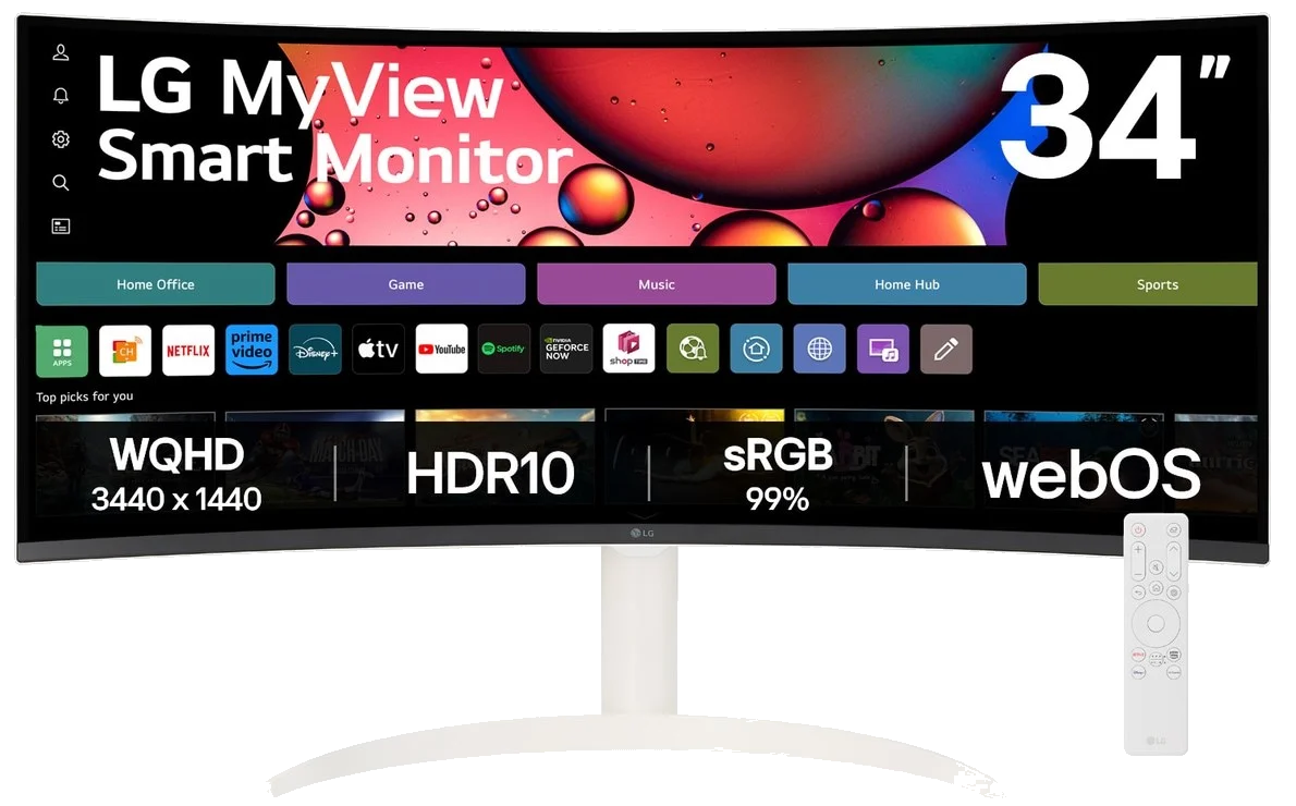 LG 34" 2K Curved-AIR PLAYS/SMART/SPEAKERS/RJ45/HDMI