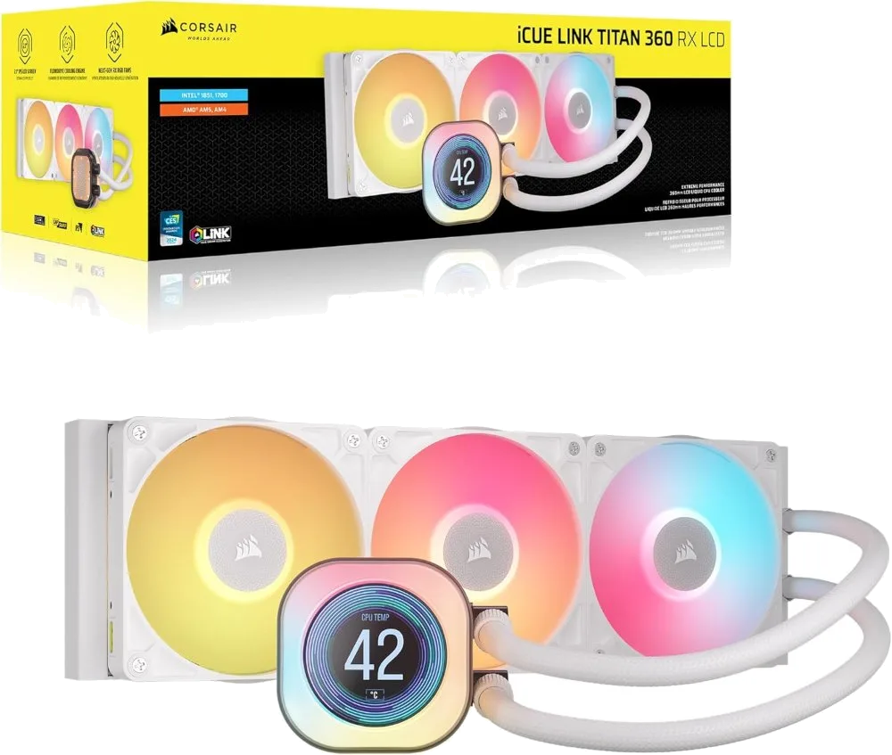קירור נוזלי לבן Corsair iCUE TITAN 360 RX LCD White 360mm AIO